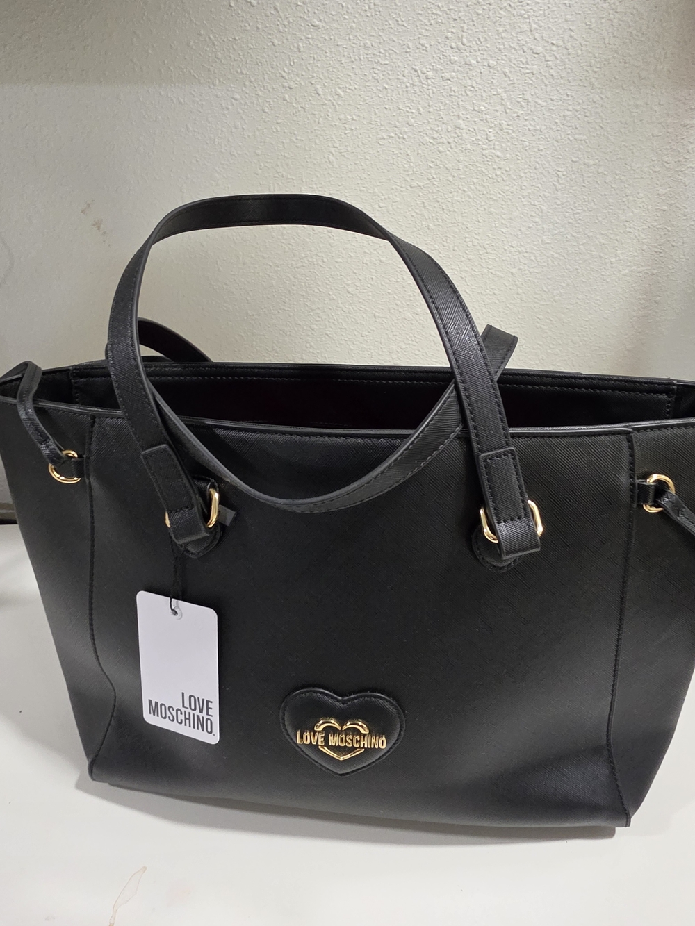 Love Moschino Black Tote with Gold Heart Plaque
